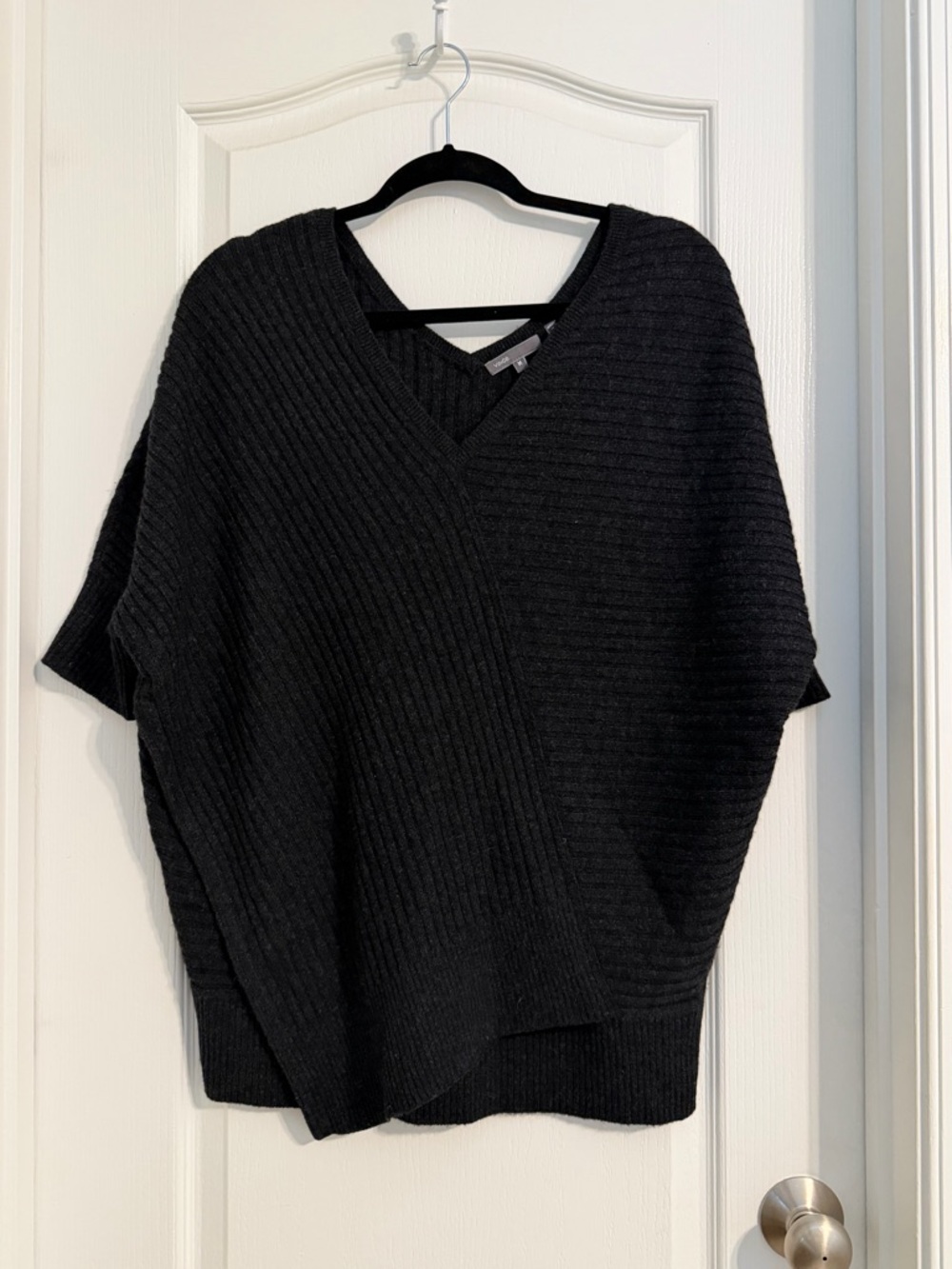 Vince Women’s Dark Grey V-Neck Ribbed Yak/Wool Sweater Sz M